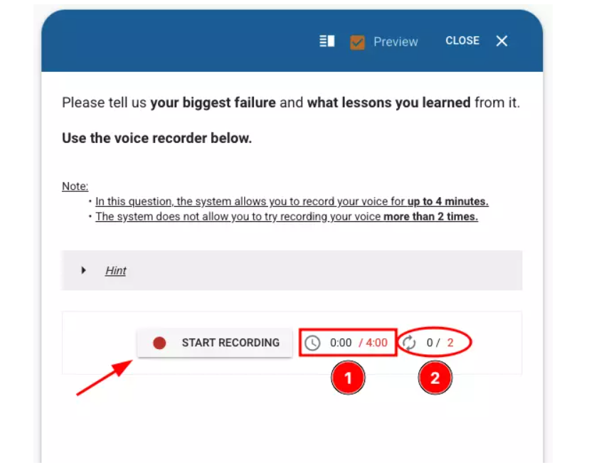 Speaking questions can be answered by audio recording feature