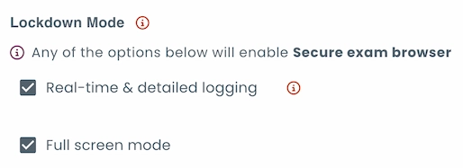 Lockdown mode panel with options for detailed activity logging and full screen mode