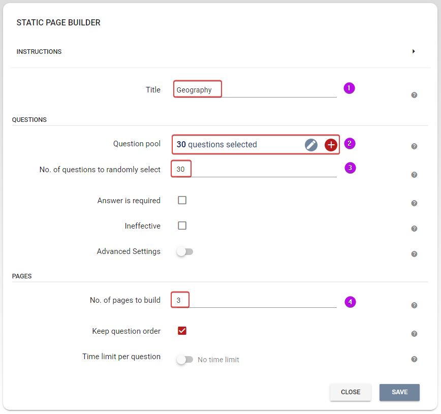 Three pages, each containing 10 questions, will be generated with the above configuration.