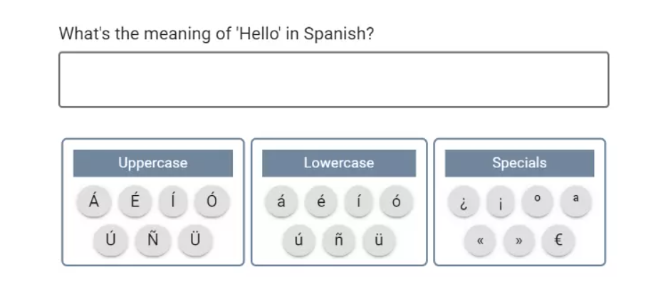 Open ended question sample with an auxiliary keypad with special characters.