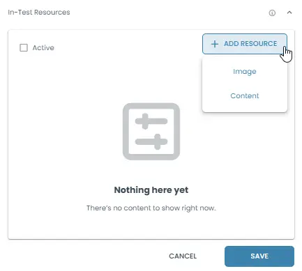 Choose which resources are shown during the test.