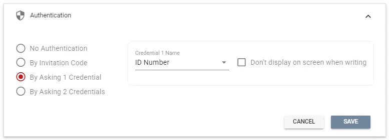 Access control panel showing authentication options