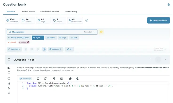 Create, manage, and reuse questions with an organized question bank.