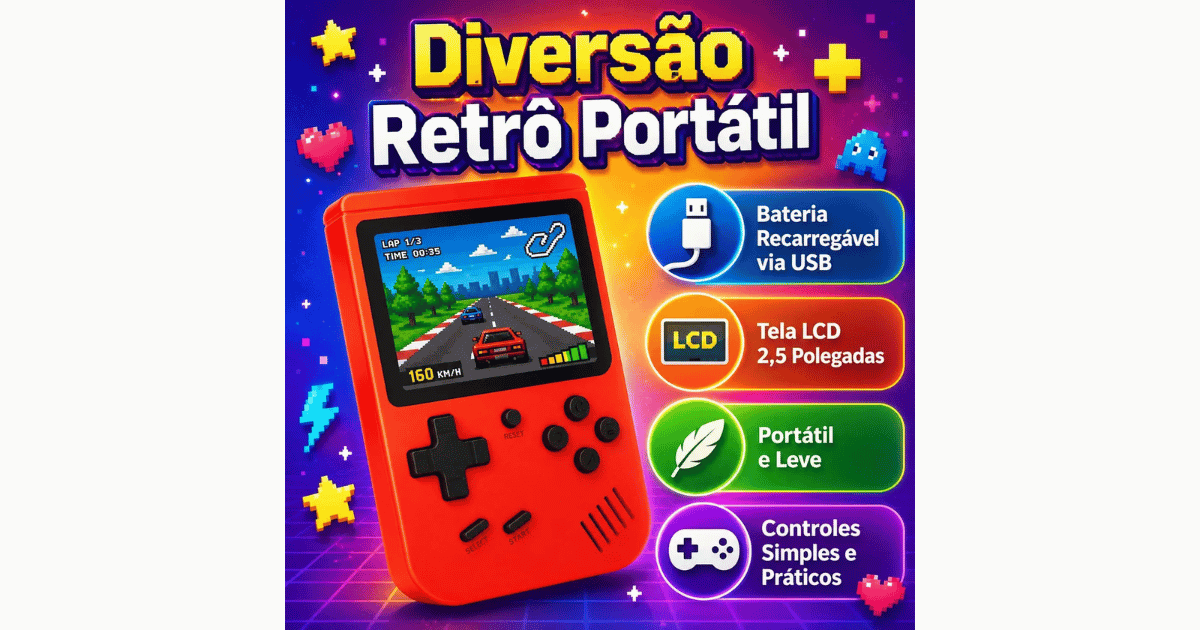 R$ 39,90 - Mini Game Retrô Portátil 400 Jogos com Cabo TV