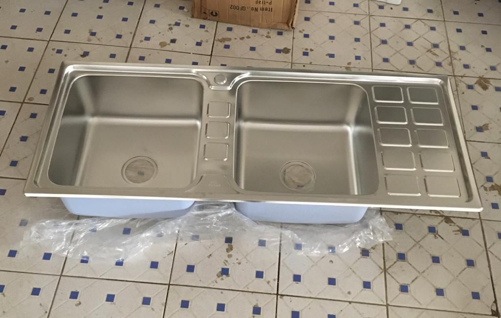 Kitchen Sink Double Bowl Single Drain
