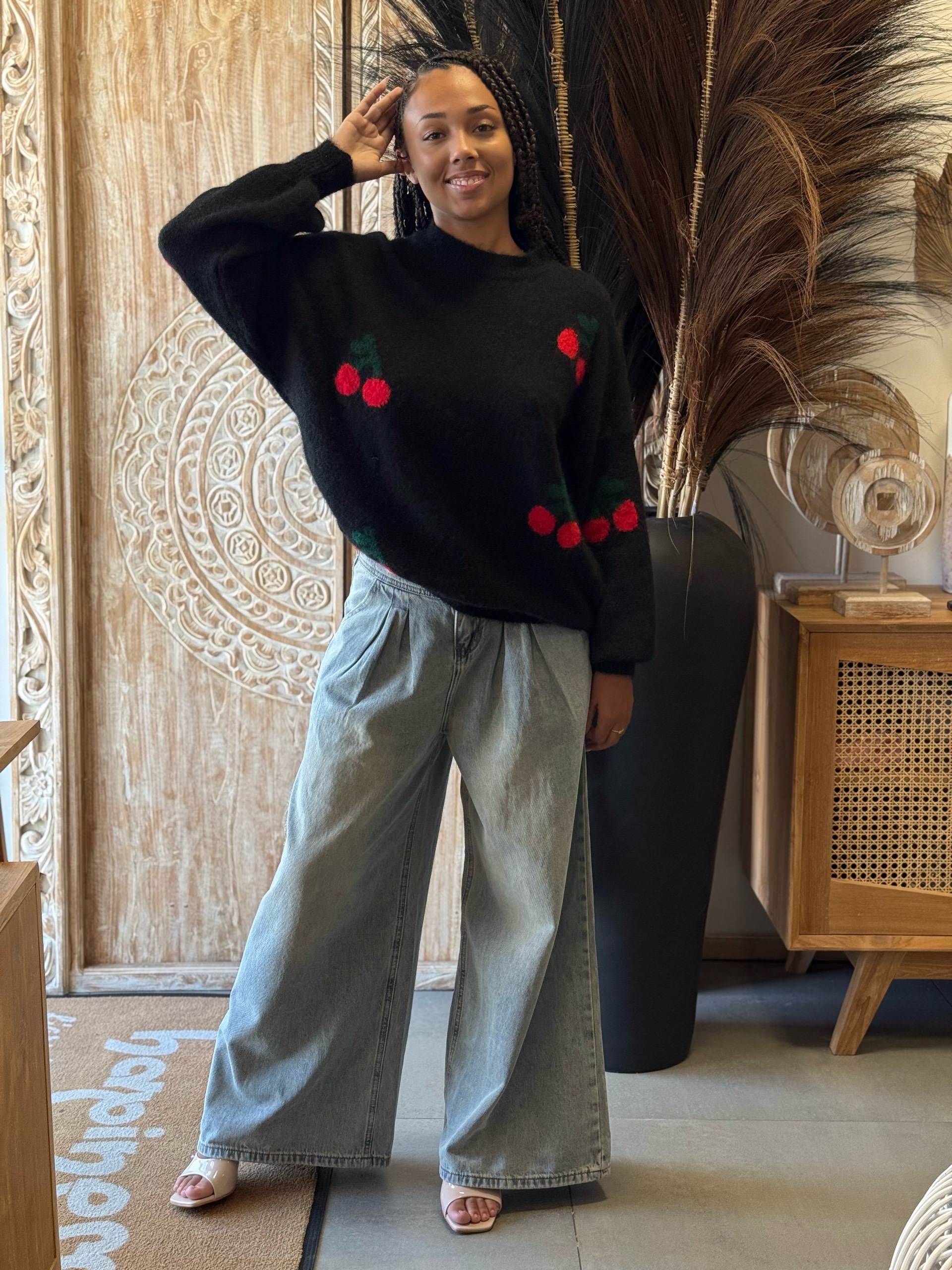 Pull femme motif cerise tendance🍒