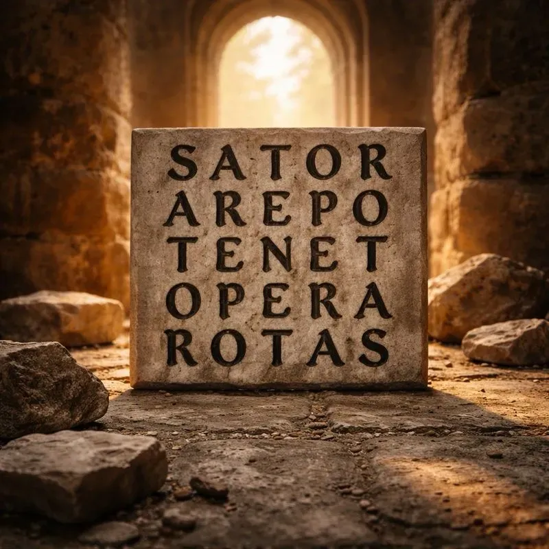 gravure sur bois flotté brut du palindrome « carré de sator »