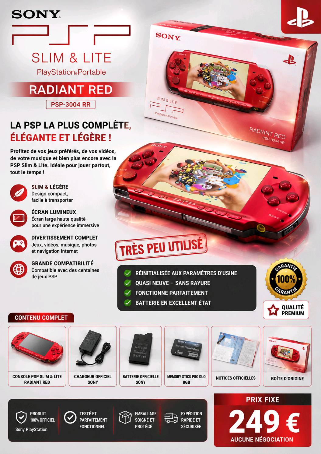 Sony PSP Slim Lite Radiant Red PSP-3004 avec accessoires