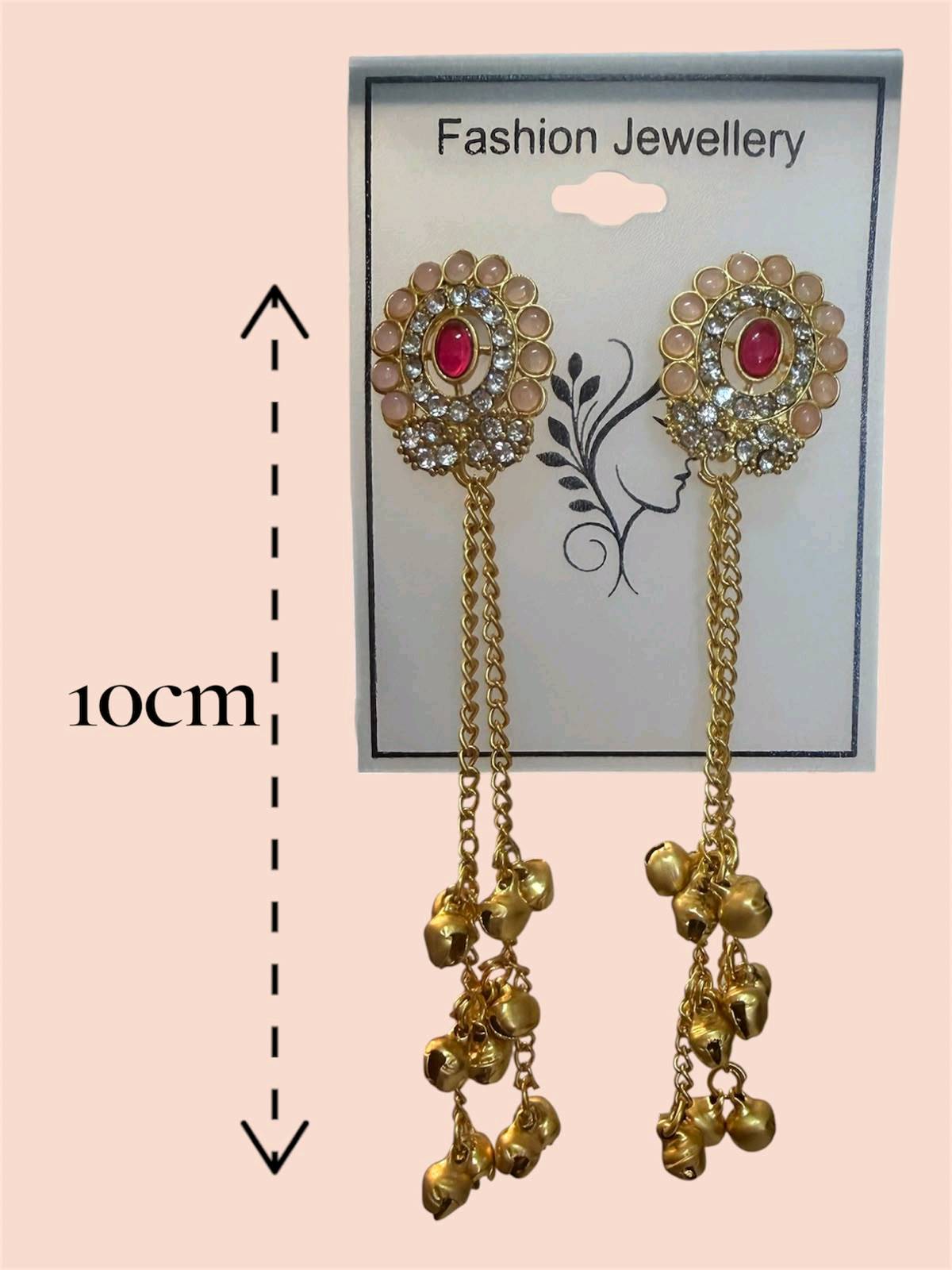 Boucles d'oreilles indiennes pendantes 10 cm pierres et grelots dorés — visuel 2