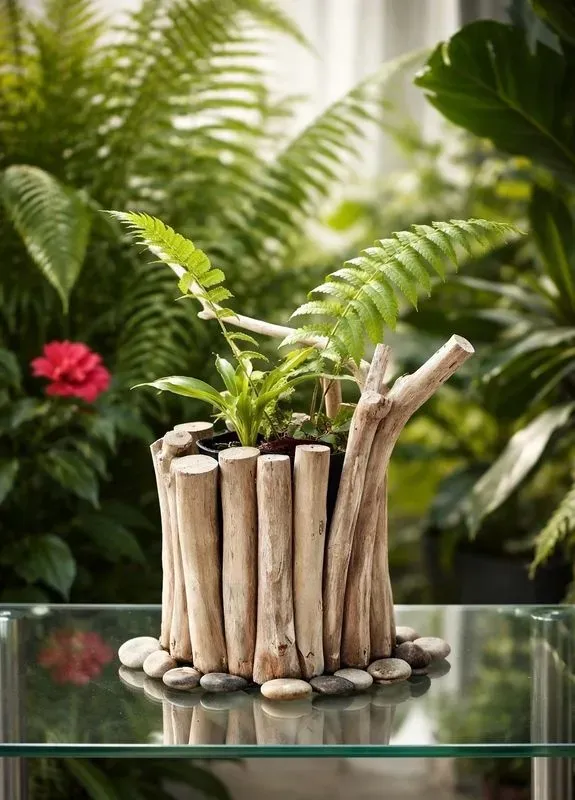 cache pot en bois flotté