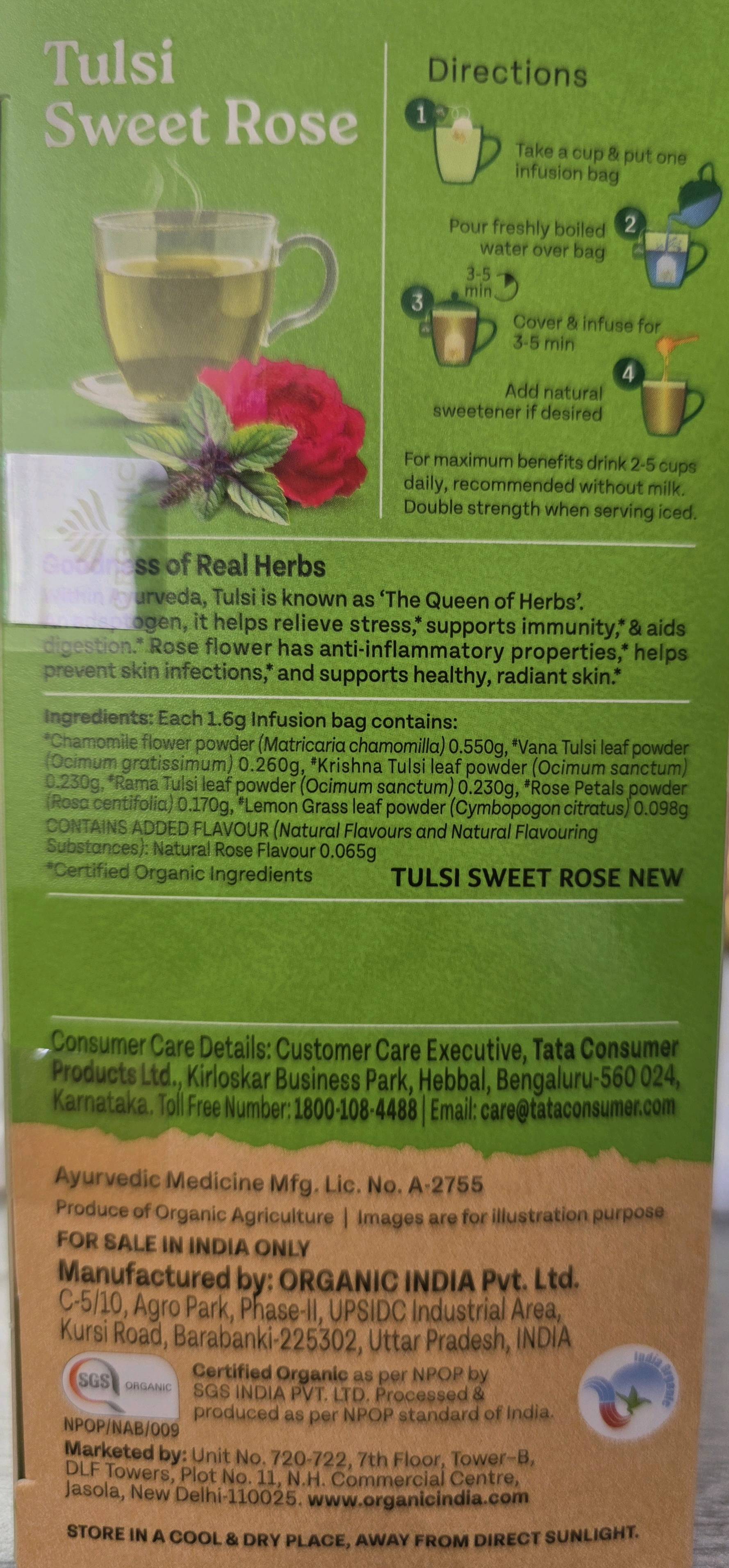Organic India Tulsi Sweet Rose infusion bio 25 sachets — visuel 3