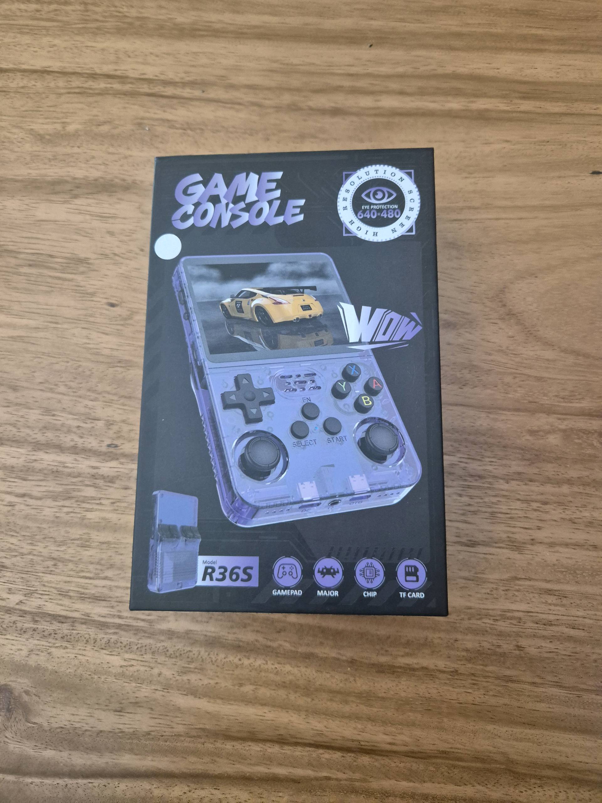 Console portable rétro R36S transparente violette - écran couleur, carte TF