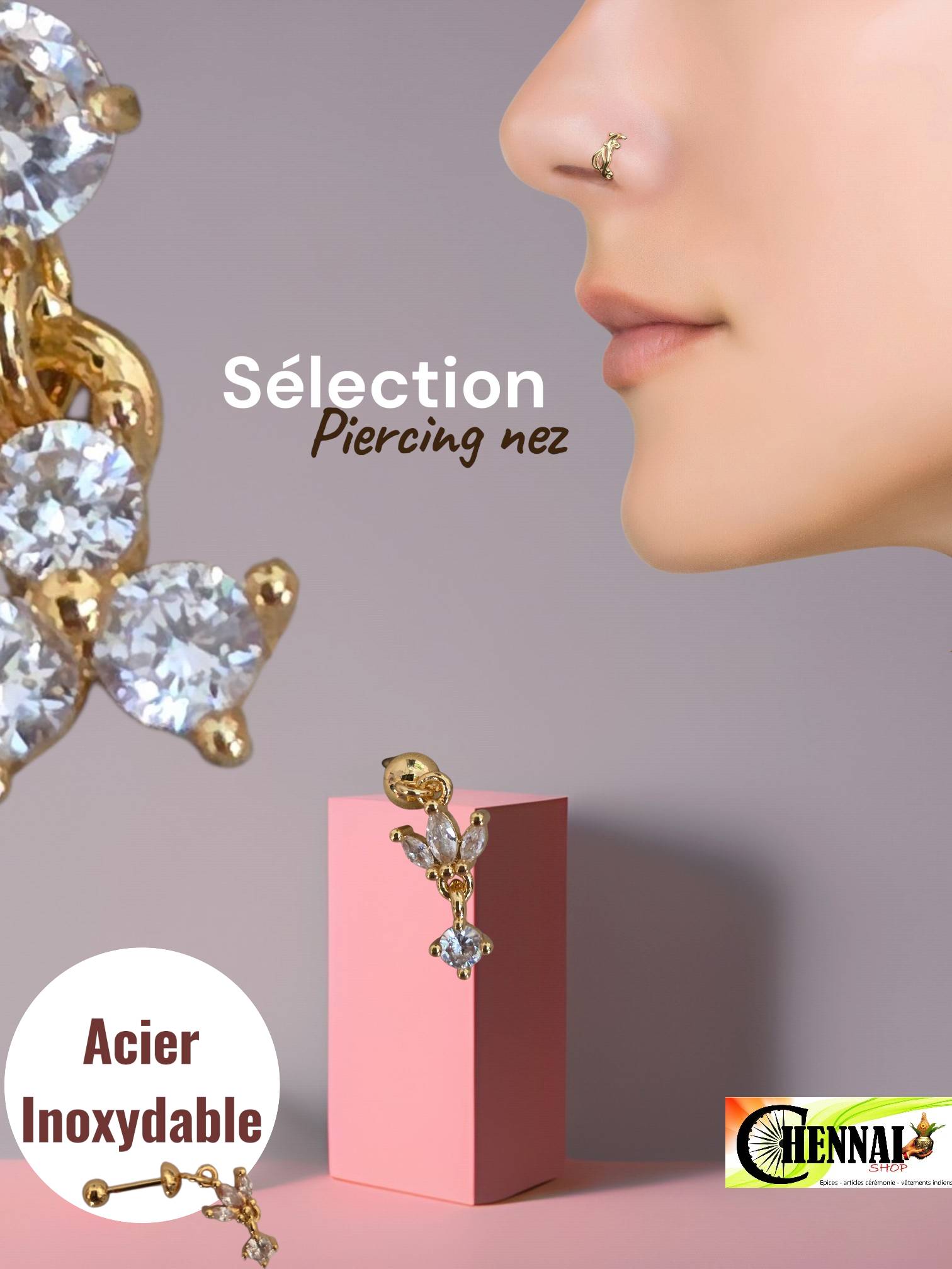 Piercing nez doré élégant acier inoxydable