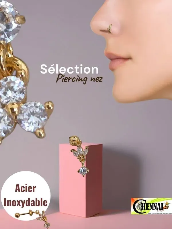 Piercing nez doré élégant acier inoxydable