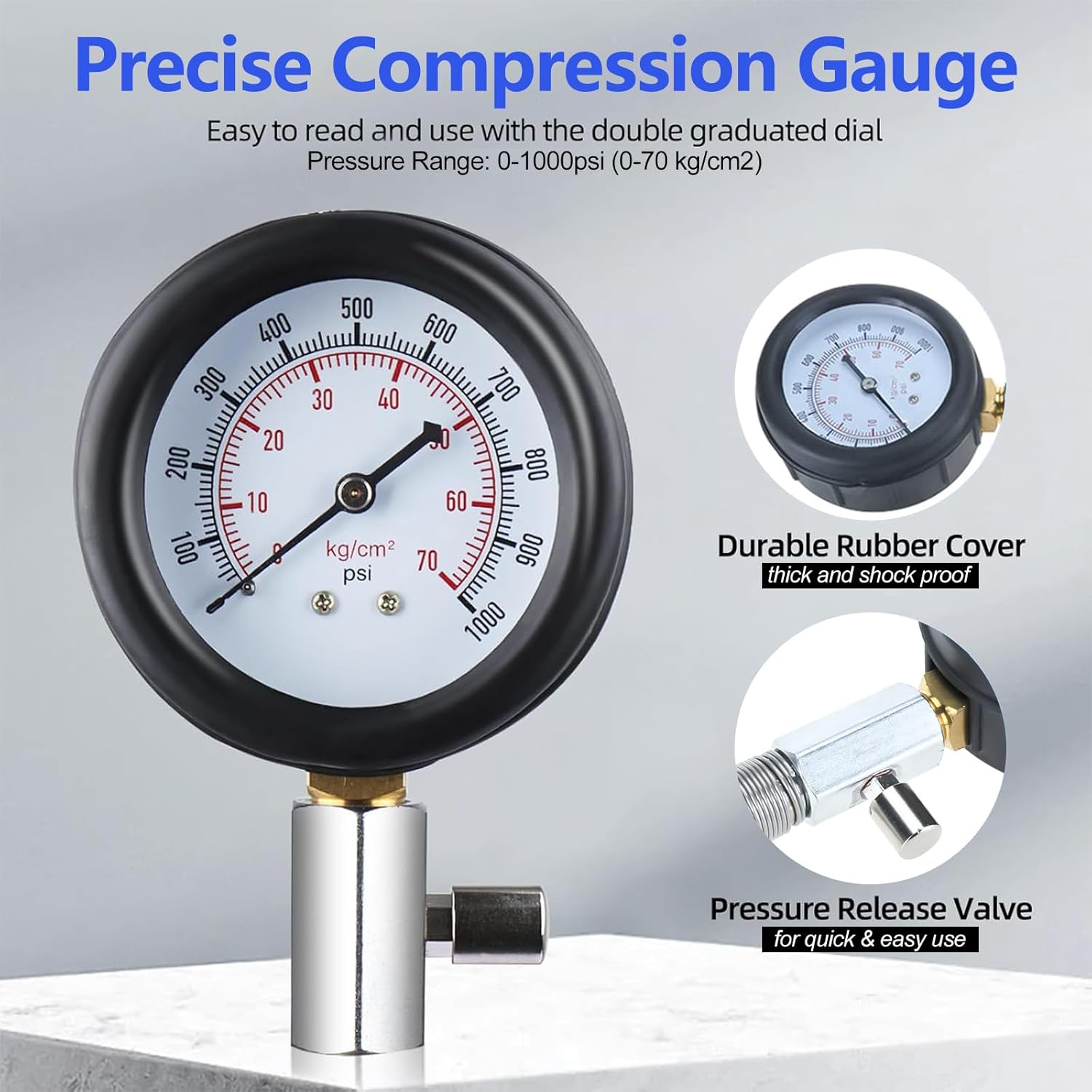 Compressiometre Diesel, 1000 PSI 70 Bar Testeur Compression Moteur Diesel, — visuel 4