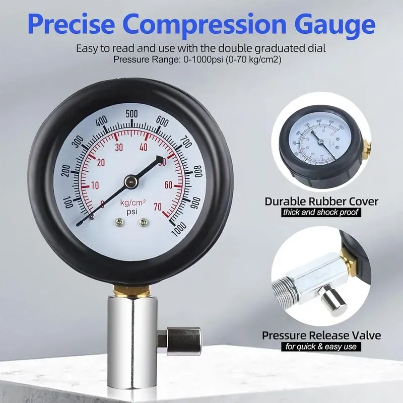 Compressiometre Diesel, 1000 PSI 70 Bar Testeur Compression Moteur Diesel, — visuel 4