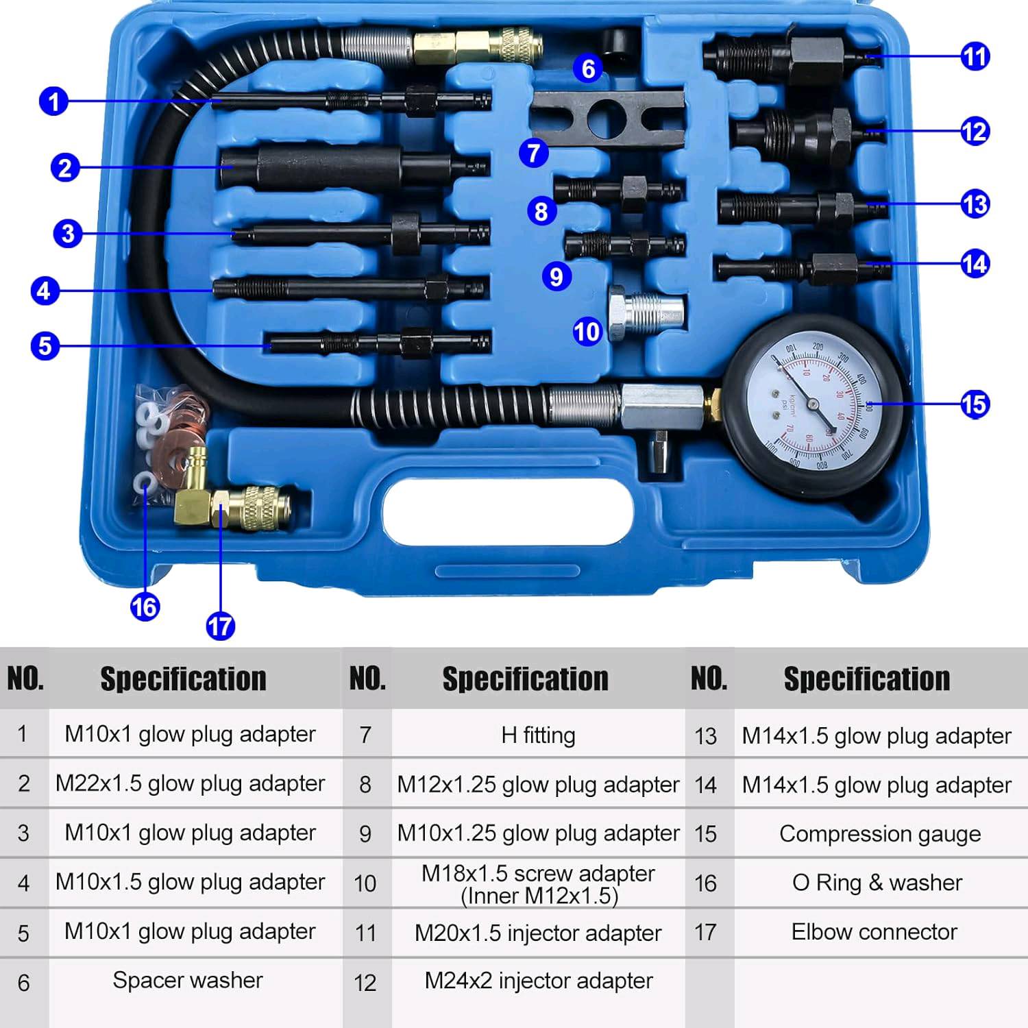 Compressiometre Diesel, 1000 PSI 70 Bar Testeur Compression Moteur Diesel, — visuel 8