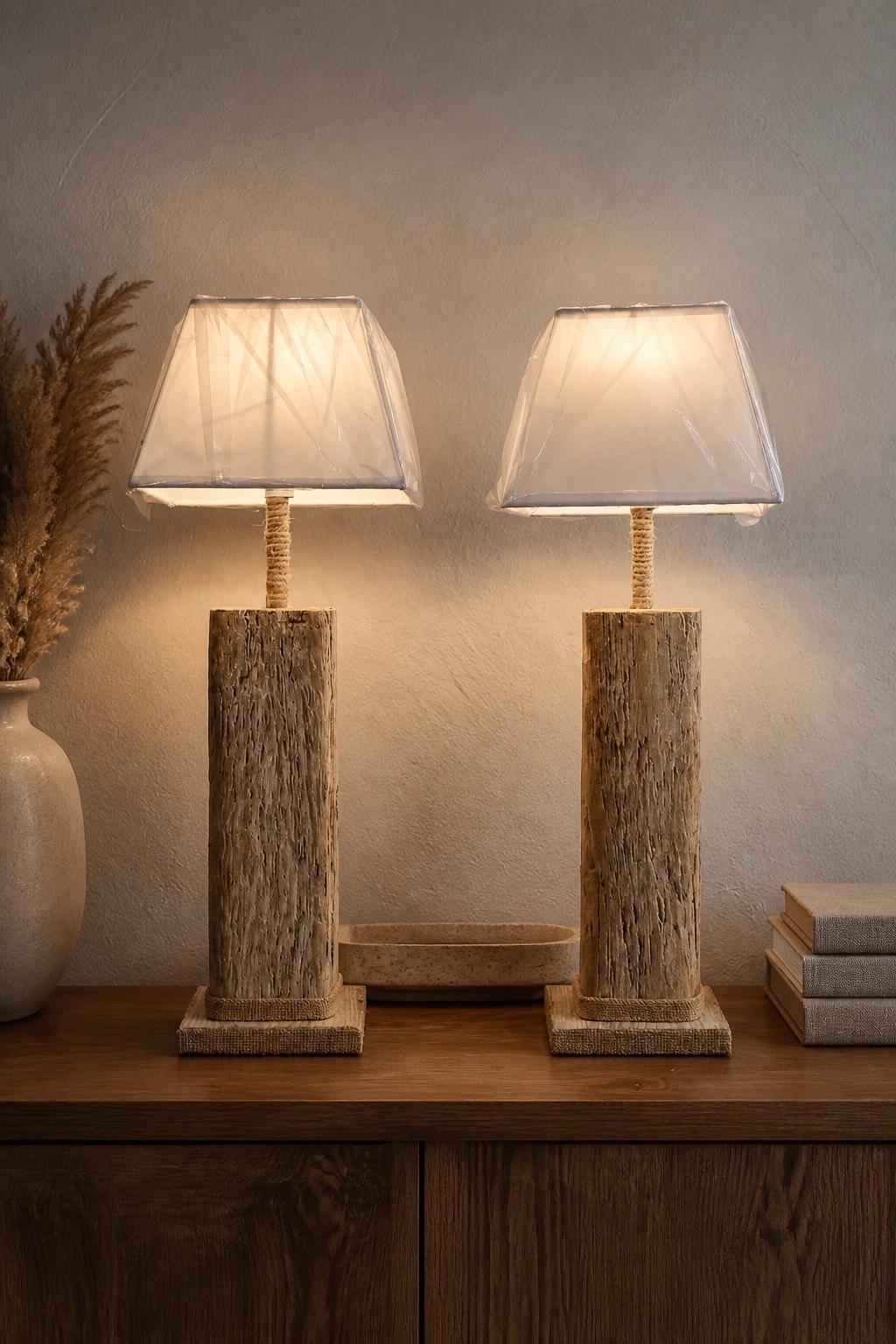 paire de lampe de chevet en bois flotté massif — visuel 4
