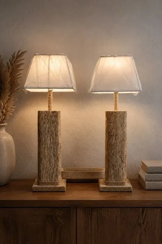 paire de lampe de chevet en bois flotté massif — visuel 4
