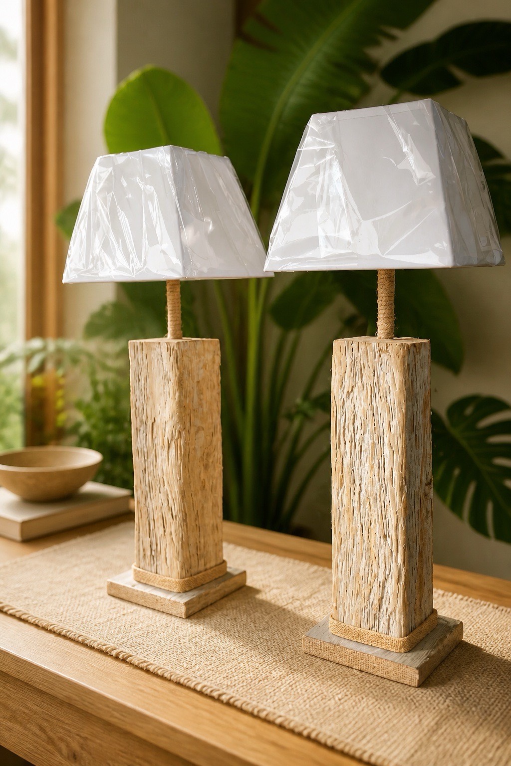 paire de lampe de chevet en bois flotté massif — visuel 3