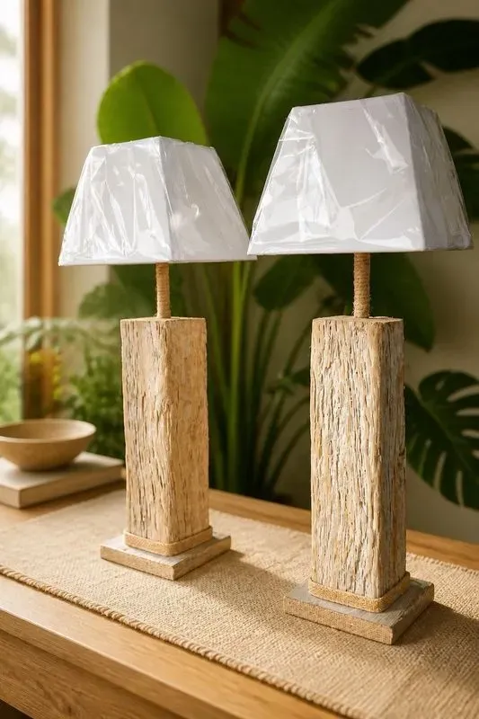 paire de lampe de chevet en bois flotté massif — visuel 3