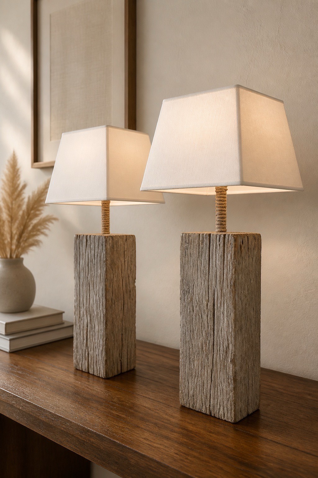 paire de lampe de chevet en bois flotté massif — visuel 5