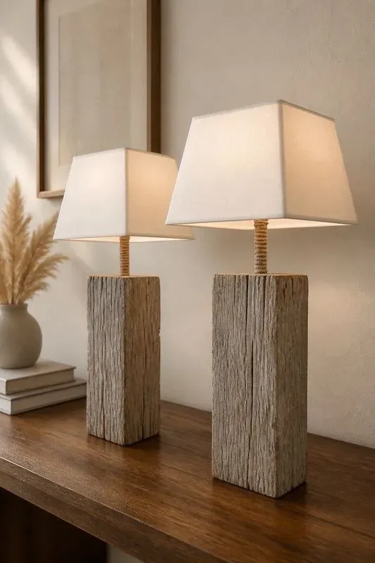 paire de lampe de chevet en bois flotté massif — visuel 5