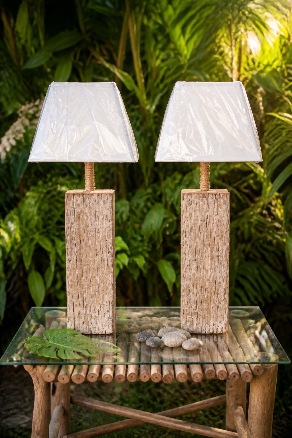 paire de lampe de chevet en bois flotté massif — visuel 2