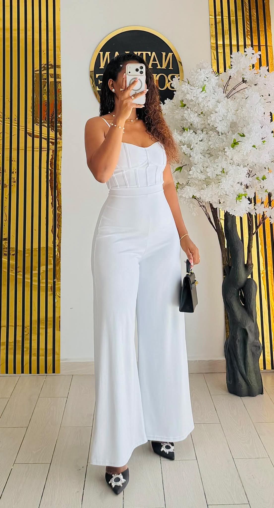 Combinaison chic blanche bustier taille haute