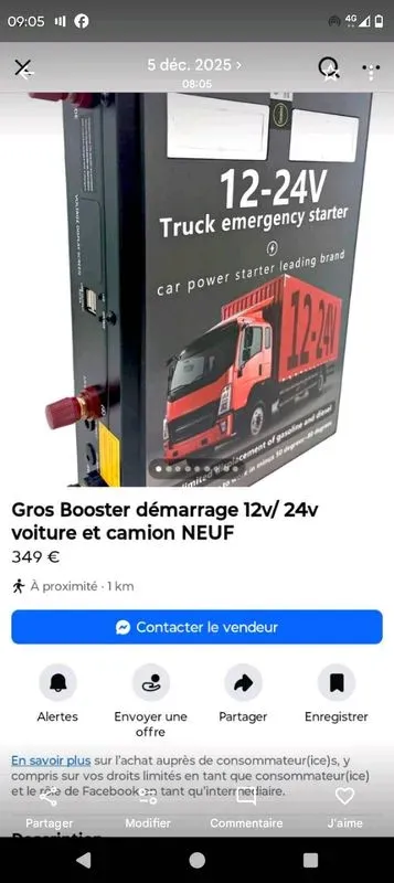 Gros booster de démarrage voiture et camion 12/24 volts