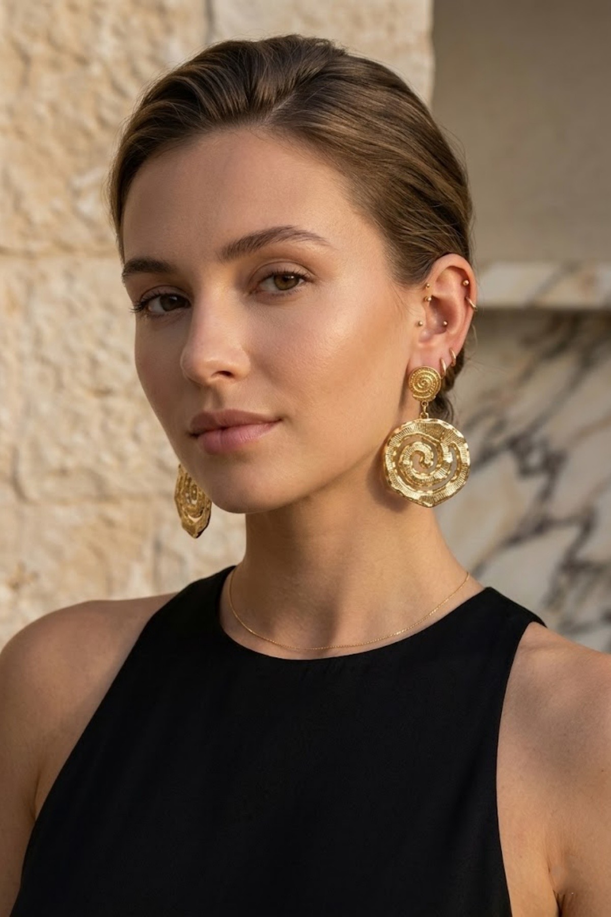 Boucles d’oreilles pendantes spirales - acier inoxydable doré 