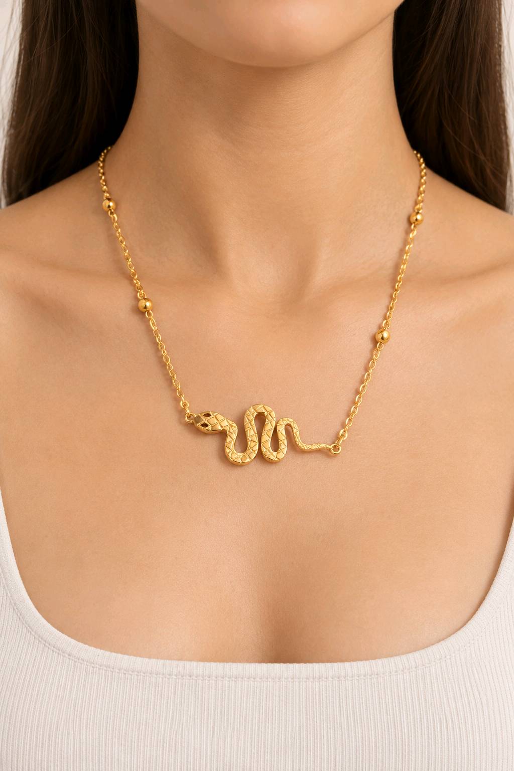 Collier serpent en acier doré inoxydable doré - Pendentif chaîne or
