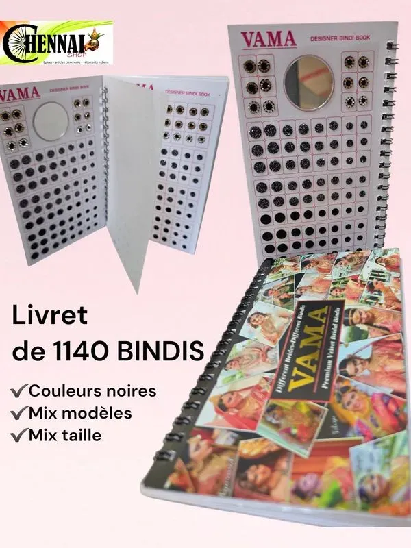Livret 1140 bindis VAMA noir - mix tailles et paillettes
