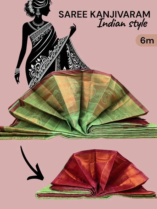 Saree Kanjivaram riche vert et rouge 6m