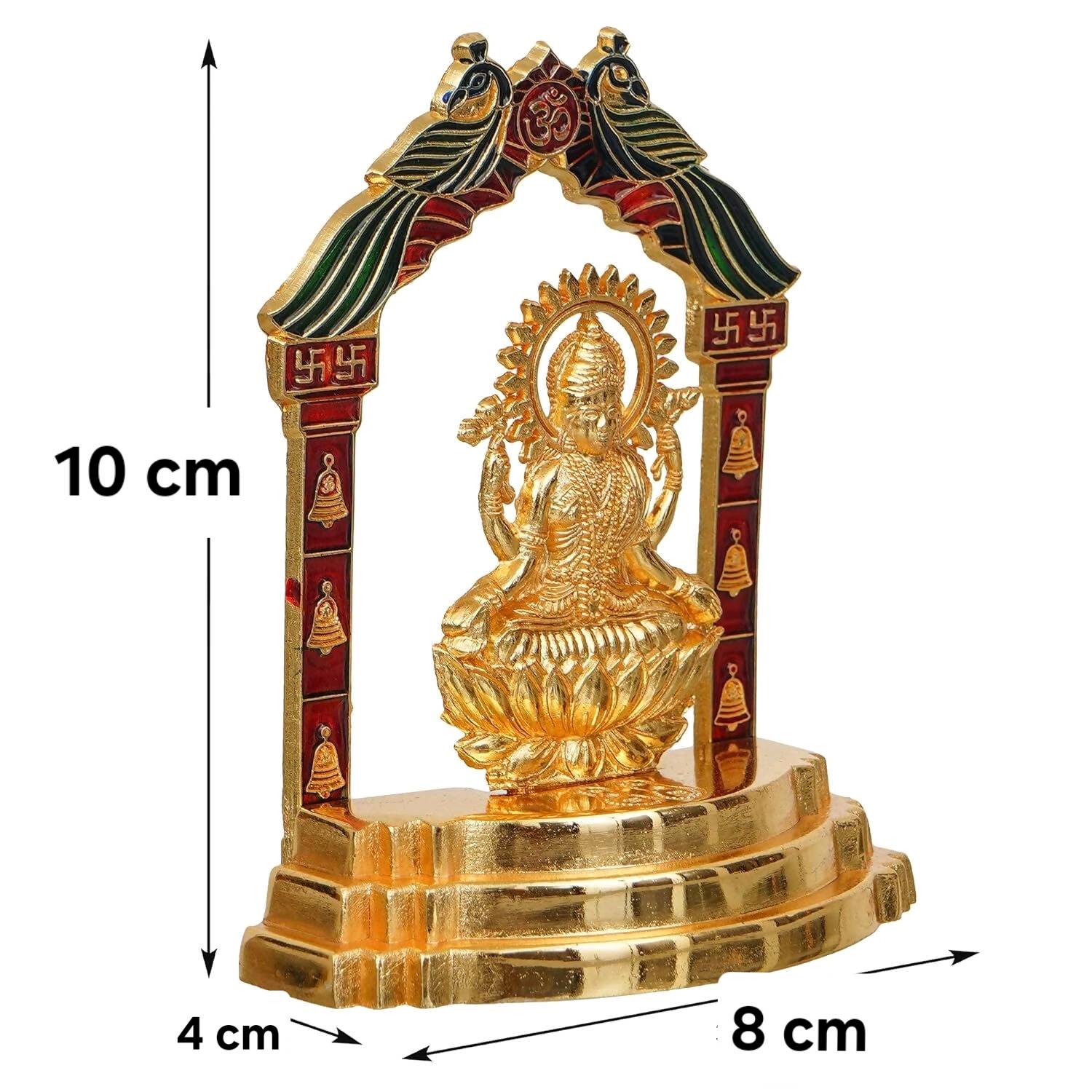 Statuette Lakshmi dorée 10 cm sur lotus avec arche décorative — visuel 2