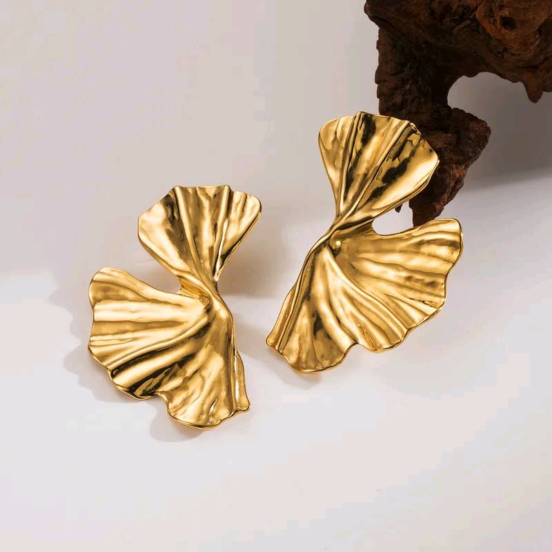 Boucles d'oreilles Feuilles de Boucles d'oreilles Ginkgo dorées en acier inoxydable 