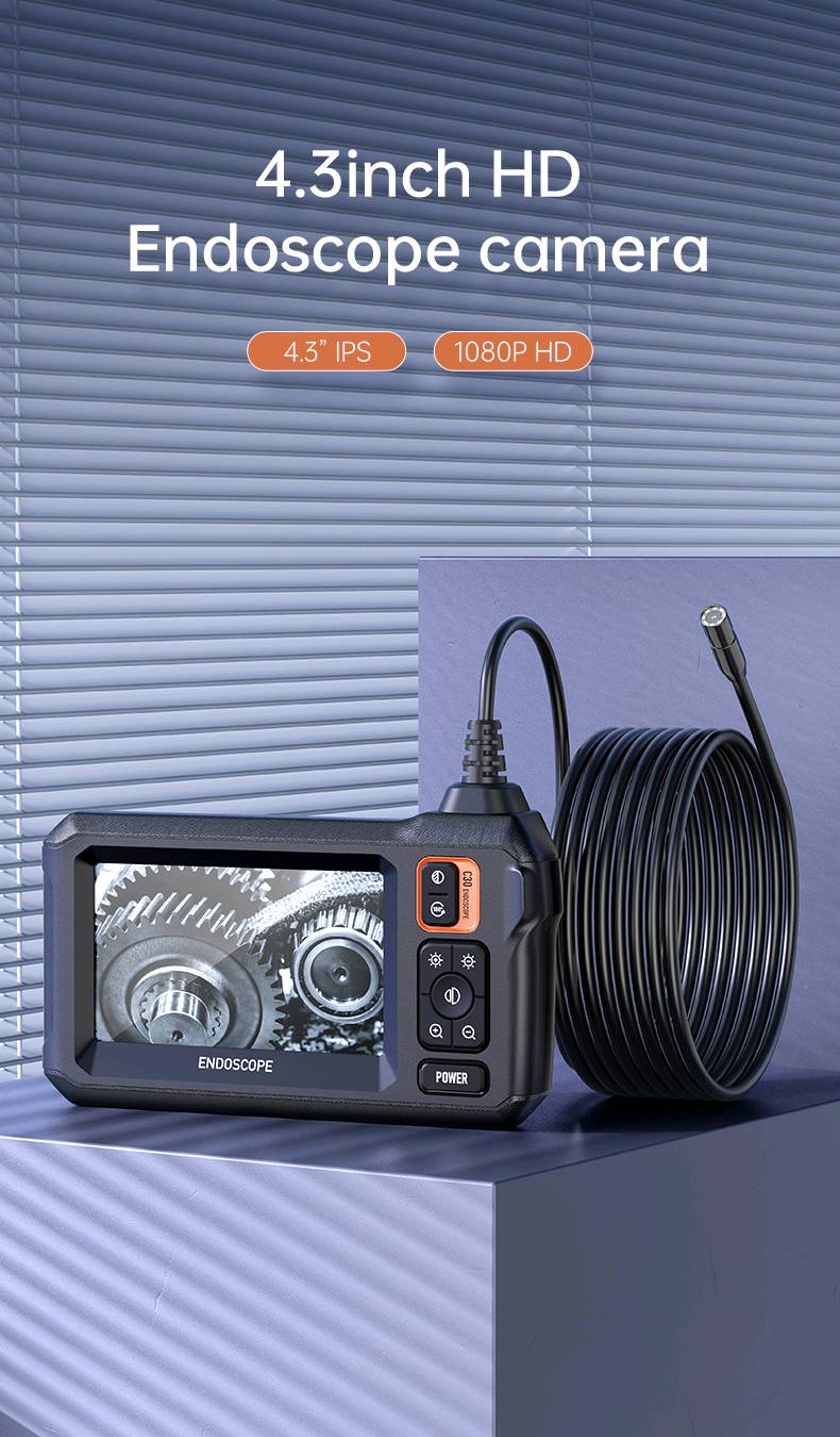 Caméra endoscopique industrielle HD1080P, 8mm, écran IPS 4.3 pouces, 1080P, pour inspection de tuyaux, réparation automobile, étanchéité IP67, 8 LED