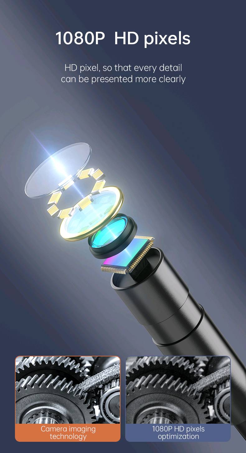 Caméra endoscopique industrielle HD1080P, 8mm, écran IPS 4.3 pouces, 1080P, pour inspection de tuyaux, réparation automobile, étanchéité IP67, 8 LED — visuel 6