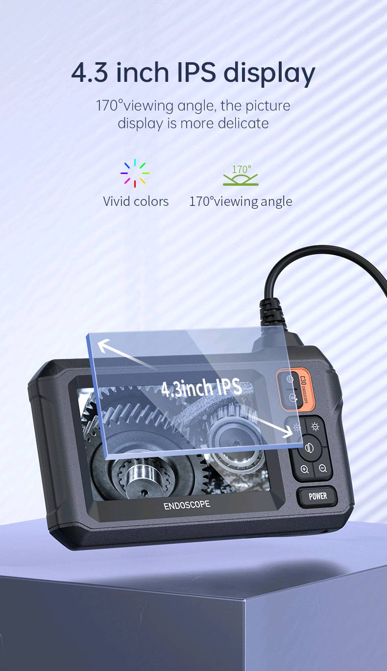 Caméra endoscopique industrielle HD1080P, 8mm, écran IPS 4.3 pouces, 1080P, pour inspection de tuyaux, réparation automobile, étanchéité IP67, 8 LED — visuel 3