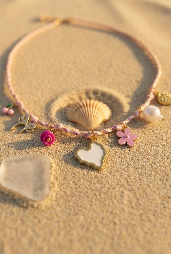 Collier rose en acier inoxydable & charms romantiques