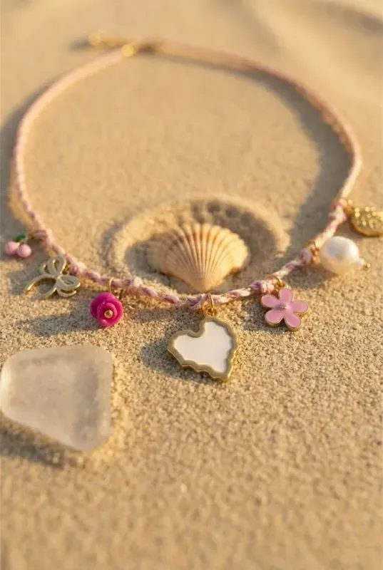 Collier rose en acier inoxydable & charms romantiques