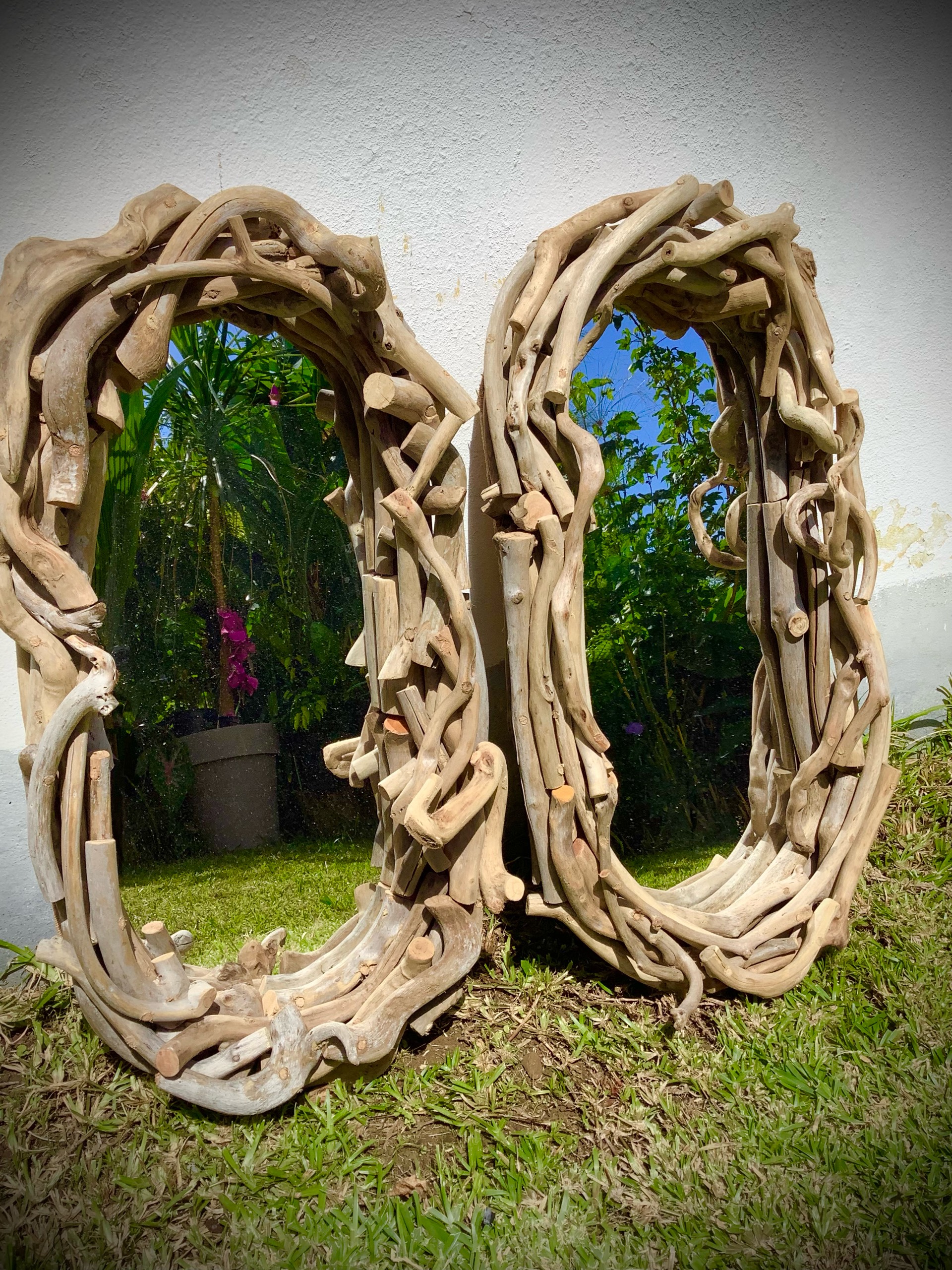 miroir ovale en bois flotté naturel 