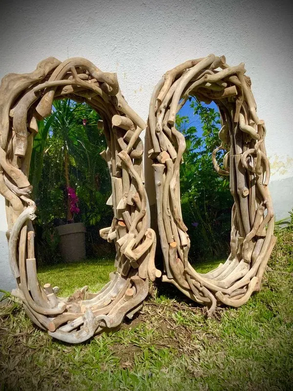 miroir ovale en bois flotté naturel