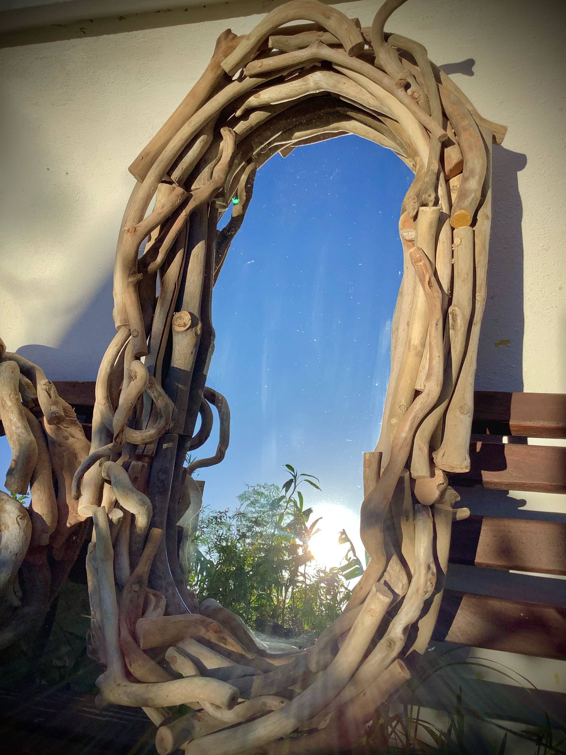 miroir ovale en bois flotté naturel — visuel 9
