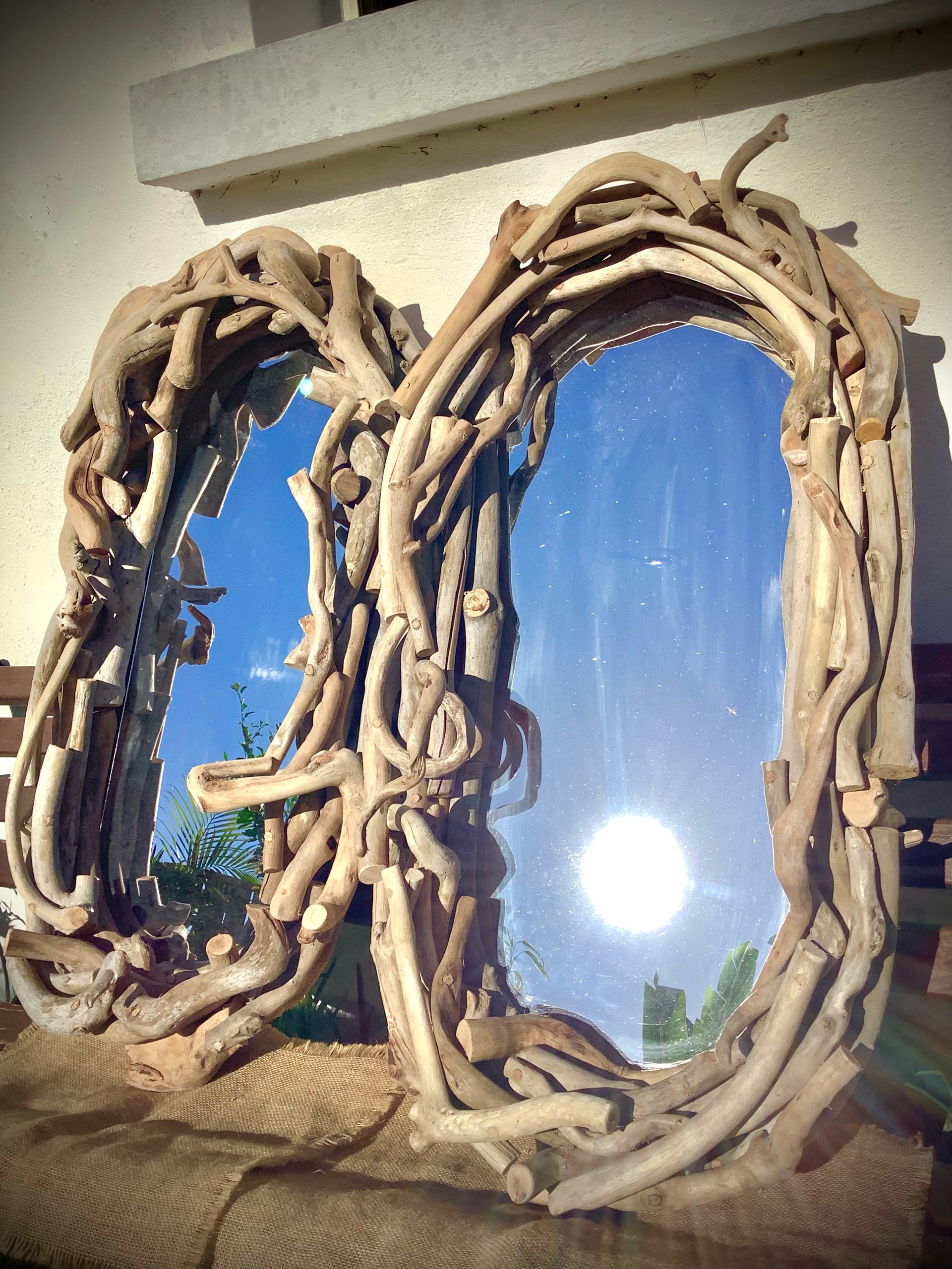 miroir ovale en bois flotté naturel — visuel 3