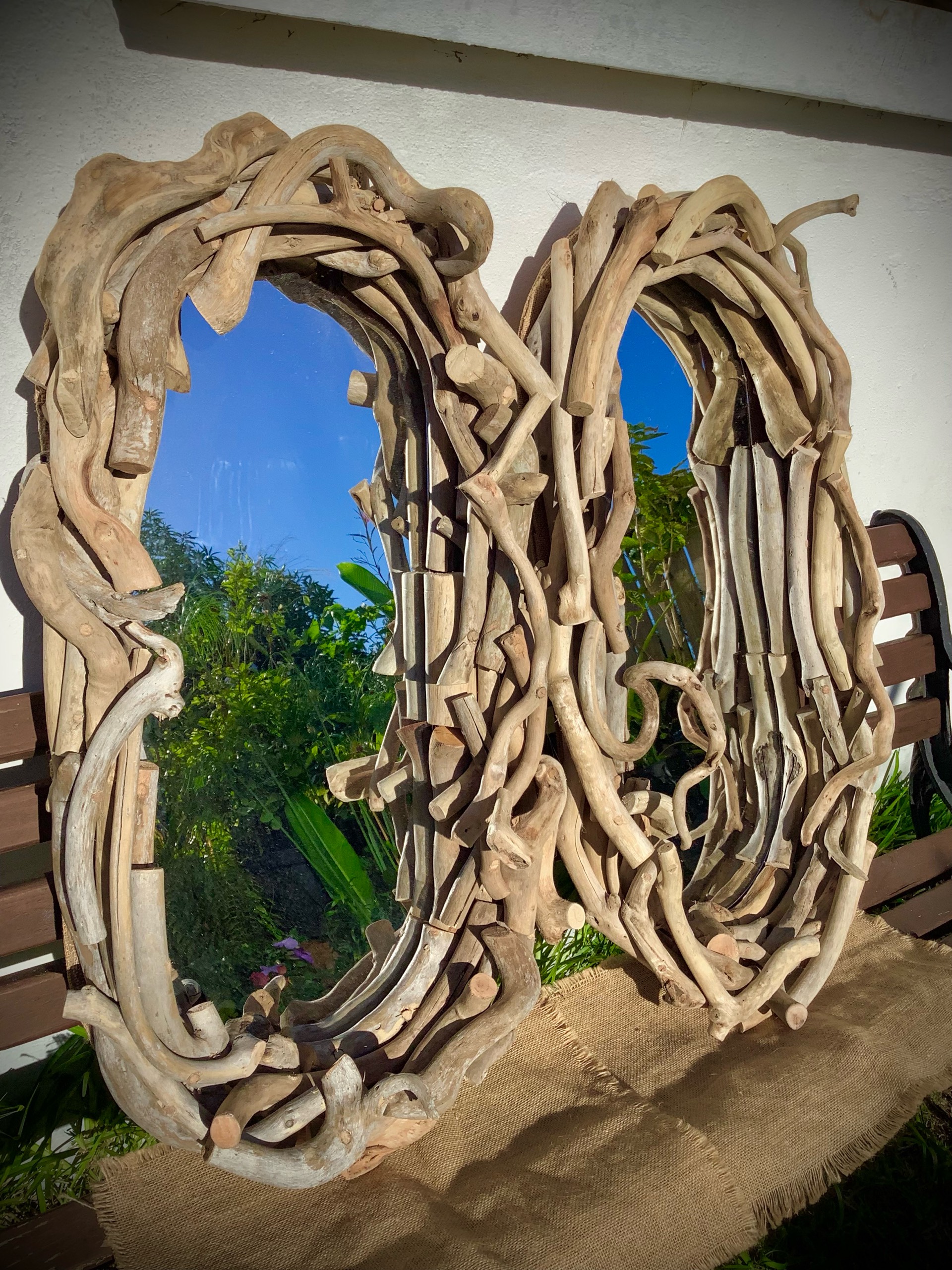 miroir ovale en bois flotté naturel — visuel 2