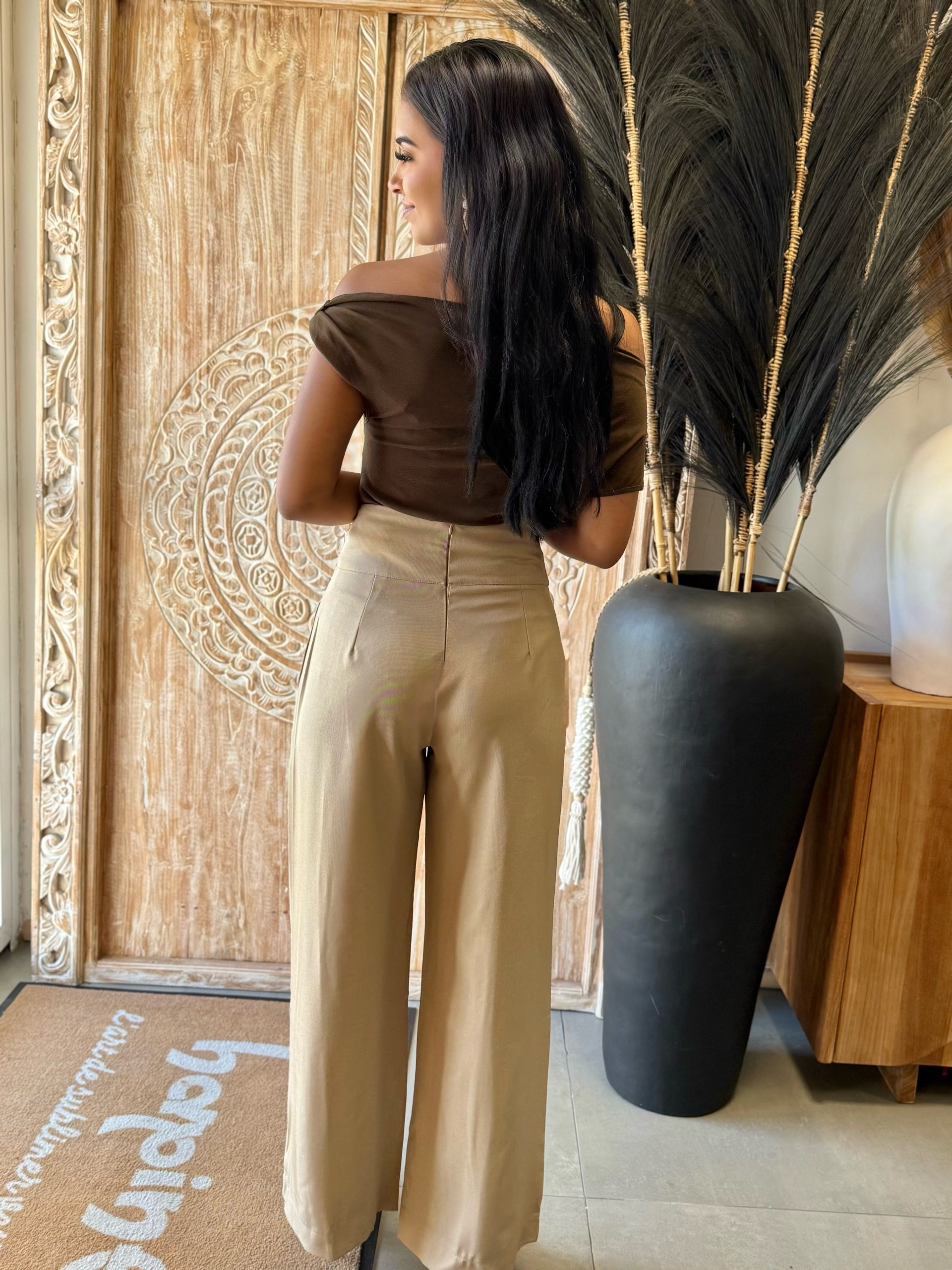 Pantalon palazzo taille haute ceinture double — visuel 2