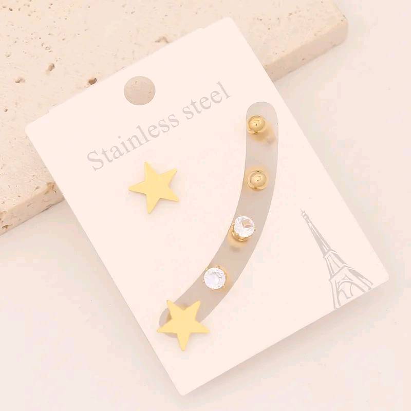  3 ensemble boucles d'oreilles étoiles, doré acier inoxydable