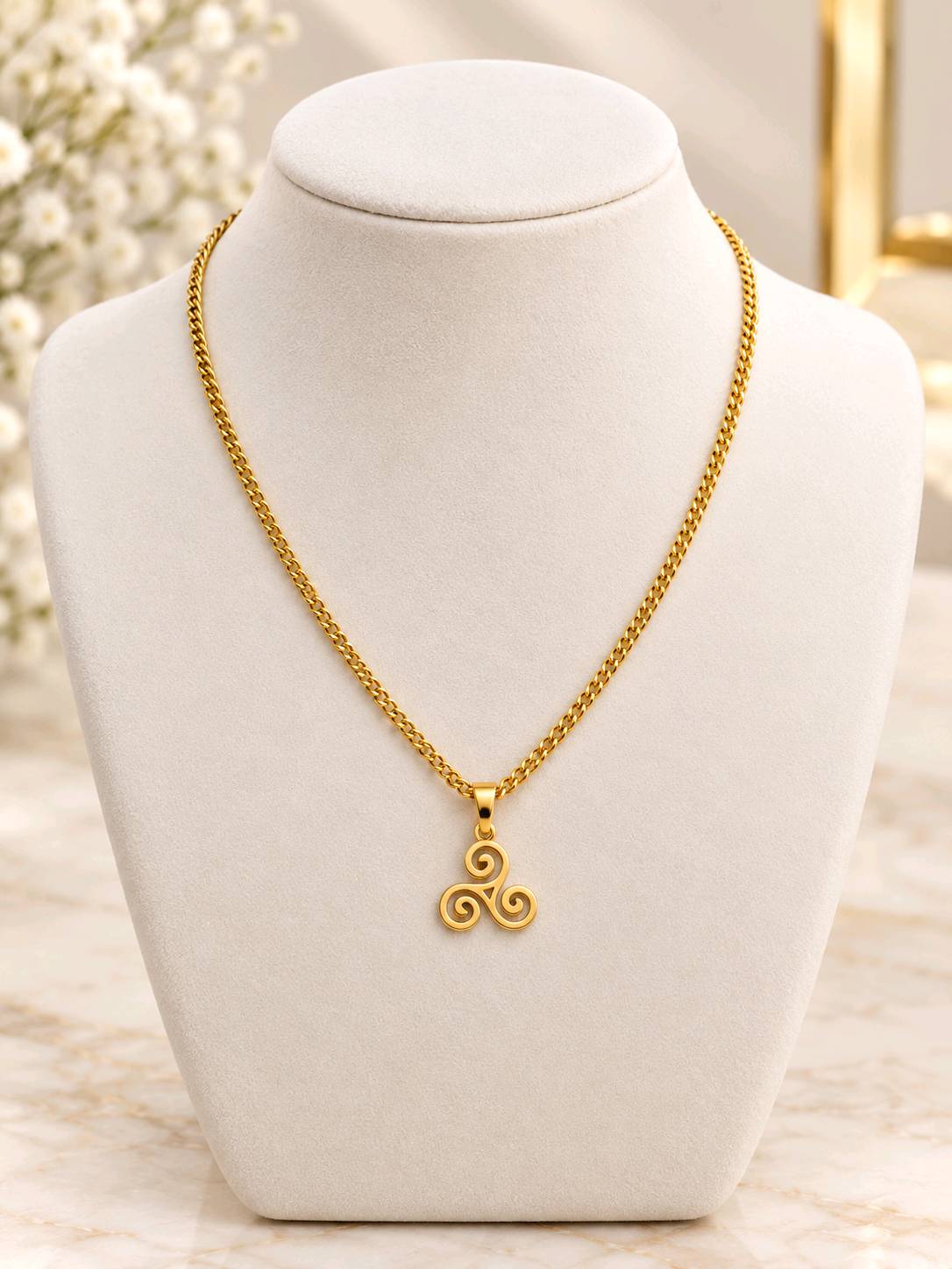 Collier acier inoxydable doré pendentif spirale triple - chaîne maille or