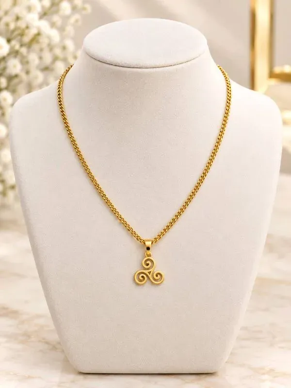Collier acier inoxydable doré pendentif spirale triple - chaîne maille or